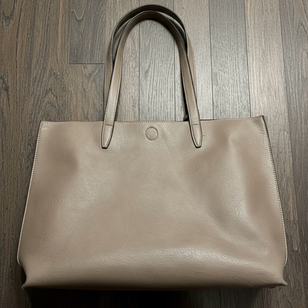 Elegant Taupe Beige Faux Leather Tote Bag